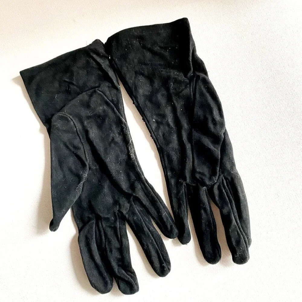 Vintage Deadstock Black Stretchy Beaded Black Wrist Gloves Fine Quality 7